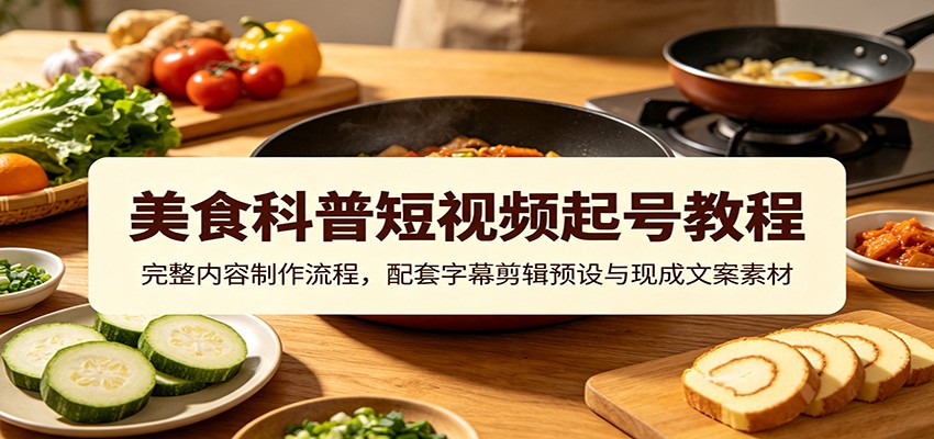 美食科普短视频起号教程：完整内容制作流程，配套字幕剪辑预设与现成文案素材-轻创终点站