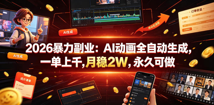 2026暴力副业:AI动画全自动生成,一单上千,月稳2W,永久可做【揭秘】-轻创终点站