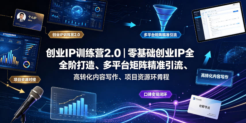 创业IP训练营2.0|零基础创业IP全阶打造、多平台矩阵精准引流、高转化内容写作、项目资源对接与口碑变现闭环课程-轻创终点站