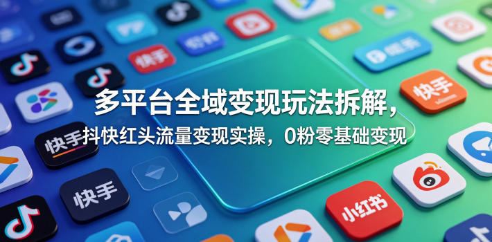 多平台全域变现玩法拆解，抖快红头流量变现实操，0粉零基础变现-轻创终点站