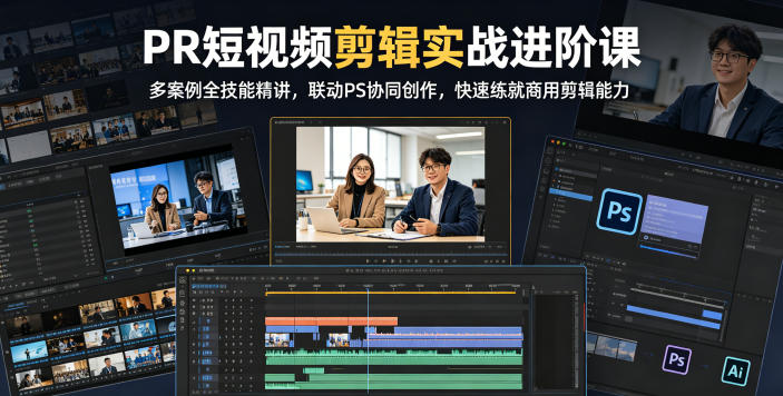 PR短视频剪辑实战进阶课，多案例全技能精讲，联动PS协同创作，快速练就商用剪辑能力-轻创终点站