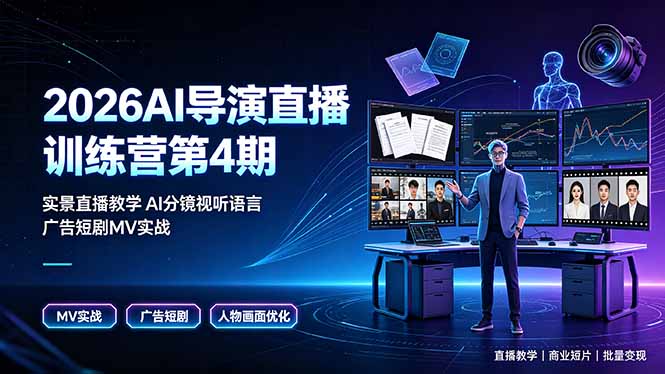 2026AI导演直播训练营第4期，实景直播教学AI分镜视听语言，广告短剧MV实战，解决人物画面崩坏痛点-轻创终点站