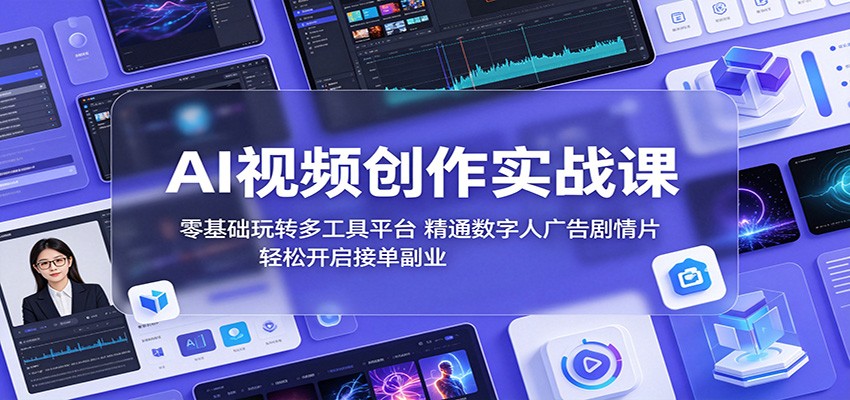 AI视频创作实战课：零基础玩转多工具平台，精通数字人广告、剧情片，轻松开启接单副业-轻创终点站