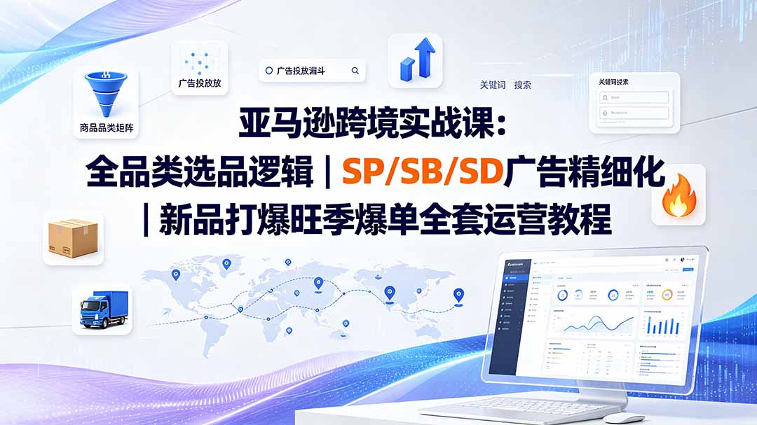 亚马逊跨境实战课-更新:全品类选品逻辑|SP/SB/SD广告精细化|新品打爆旺季爆单全套运营教程-轻创终点站
