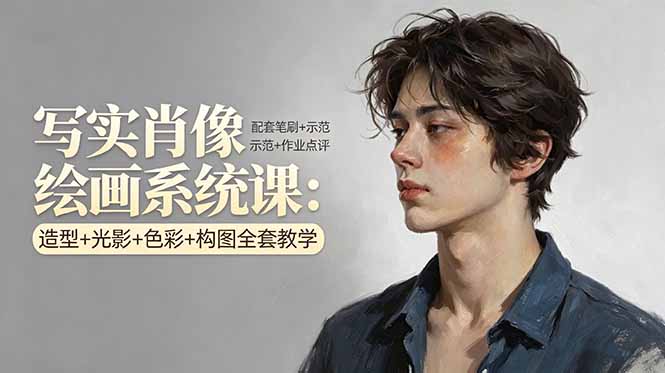 写实肖像绘画系统课：造型+光影+色彩+构图全套教学，配套笔刷+示范+作业点评-轻创终点站
