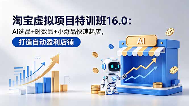 淘宝虚拟项目特训班16.0:AI选品+时效品+小爆品快速起店,打造自动盈利店铺-轻创终点站