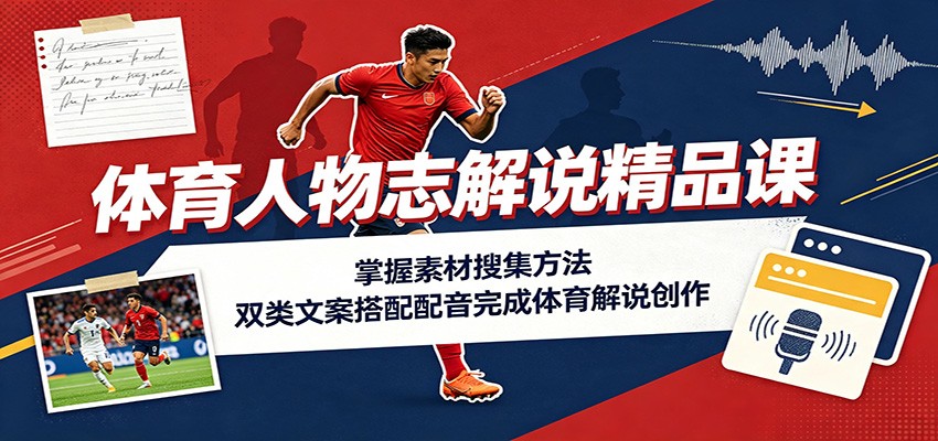 体育人物志解说精品课:掌握素材搜集方法,双类文案搭配配音完成体育解说创作-轻创终点站