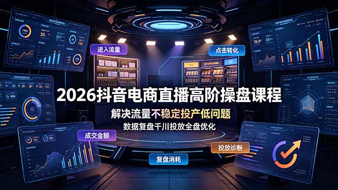 2026抖音电商直播高阶操盘课程，解决流量不稳定投产低问题，数据复盘千川投放全盘优化-轻创终点站