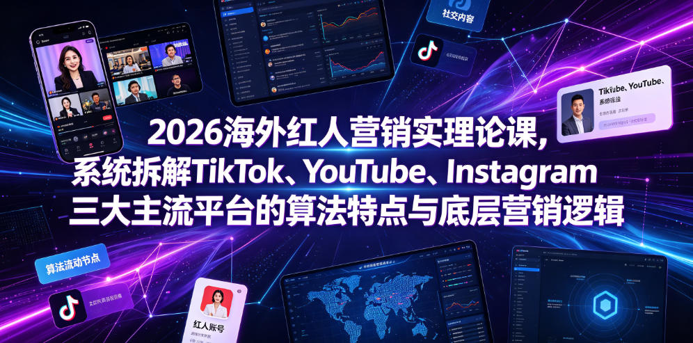 2026海外红人营销实理论课，系统拆解TikTok、YouTube、Instagram三大主流平台的算法特点与底层营销逻辑-轻创终点站