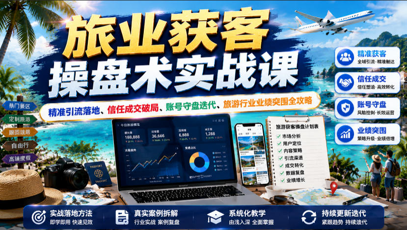 旅业获客操盘术实战课｜精准引流落地、信任成交破局、账号守盘迭代、旅游行业业绩突围全攻略-轻创终点站