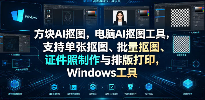 方块AI抠图，电脑AI抠图工具，支持单张抠图、批量抠图、证件照制作与排版打印，Windows工具-轻创终点站