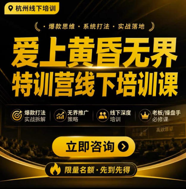 爱上黄昏无界特训营AI推广实战7月27-30杭州线下课,AI落地淘宝最完整的课程,学天猫淘宝的老板必看-轻创终点站