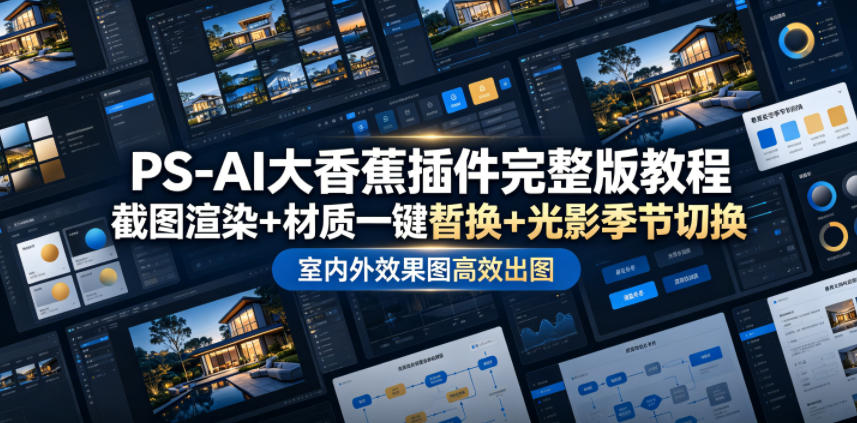 PS-AI大香蕉插件完整版教程,截图渲染+材质一键替换+光影季节切换,室内外效果图高效出图高阶课程-轻创终点站