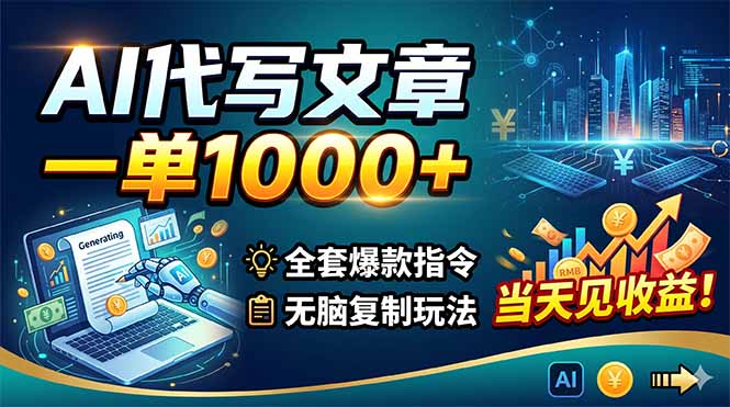 AI代写文章，一单1000+，全套爆款指令+无脑复制玩法，当天见收益！-轻创终点站