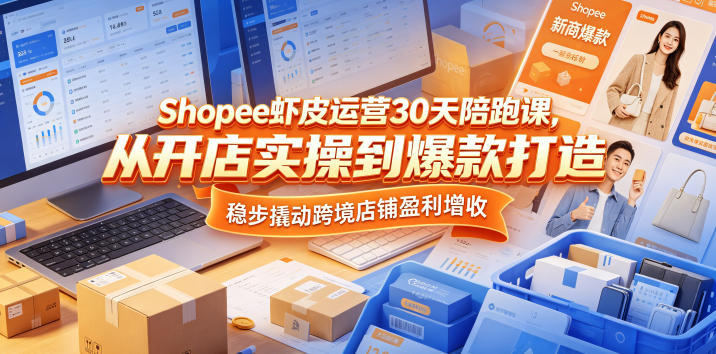 Shopee虾皮运营30天陪跑课，从开店实操到爆款打造，稳步撬动跨境店铺盈利增收-轻创终点站