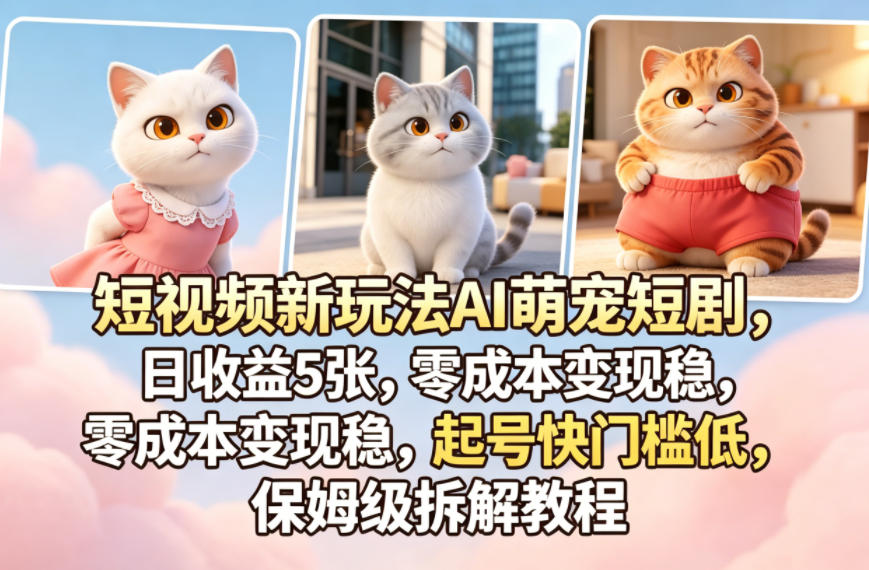 短视频新玩法AI萌宠短剧，日收益5张，零成本变现稳，起号快门槛低，保姆级拆解教程-轻创终点站