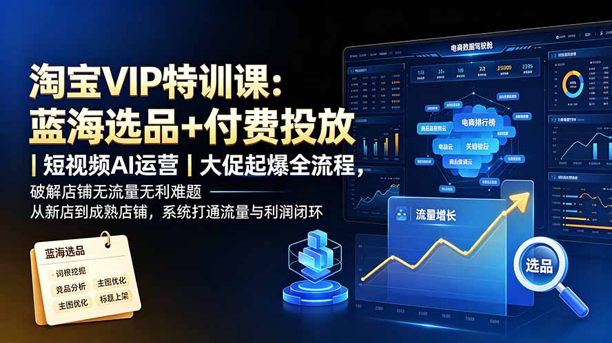 淘宝VIP特训课-更新：蓝海选品+付费投放｜短视频AI运营｜大促起爆全流程，破解店铺无流量无利润难题-轻创终点站