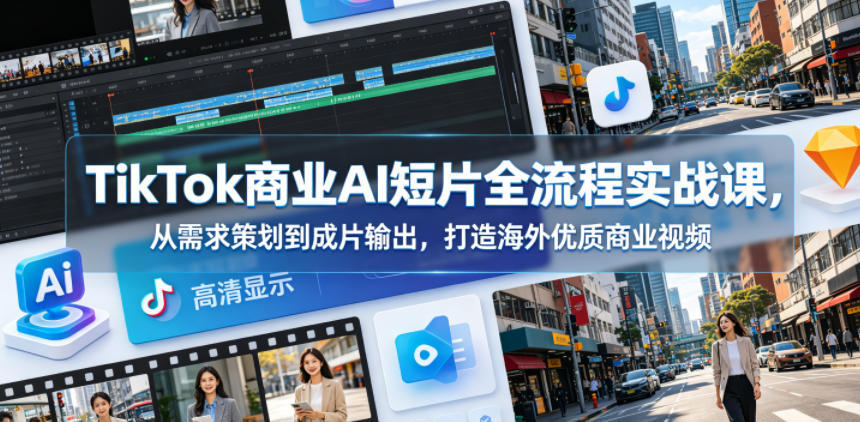 TikTok商业AI短片全流程实战课，从需求策划到成片输出，打造海外优质商业视频-轻创终点站