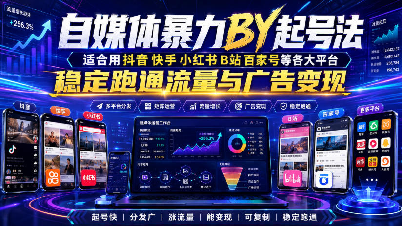 自媒体暴力搬运起号法，适合用抖音快手小红书B站百家号等各大平台，稳定跑通流量与广告变现-轻创终点站