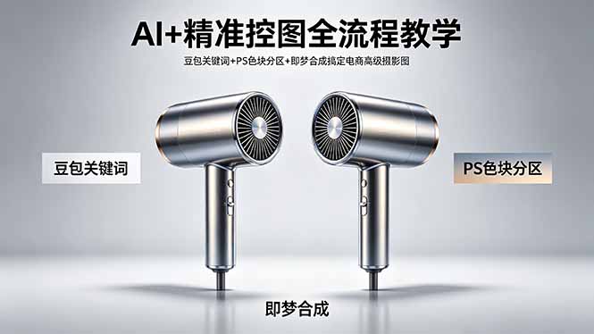 AI+精准控图全流程教学 豆包关键词+PS色块分区+即梦合成搞定电商高级摄影图-轻创终点站