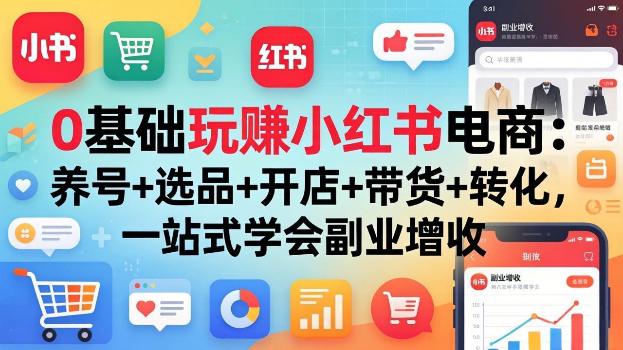 0基础玩赚小红书电商：养号+选品+开店+带货+转化，一站式学会副业增收-轻创终点站