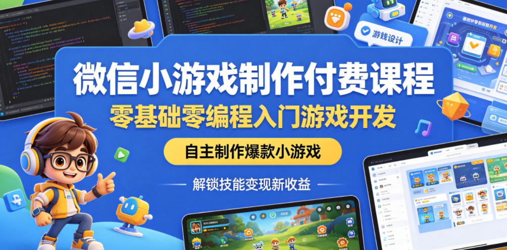 微信小游戏制作付费课程，零基础零编程入门游戏开发，自主制作爆款小游戏，解锁技能变现新收益-轻创终点站