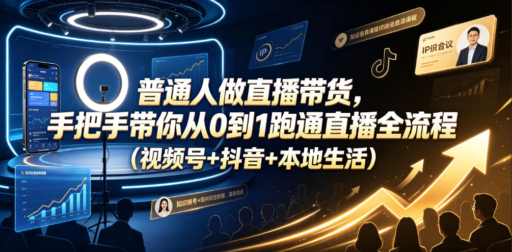 普通人做直播带货，手把手带你从0到1跑通直播全流程(视频号+抖音+本地生活)-轻创终点站