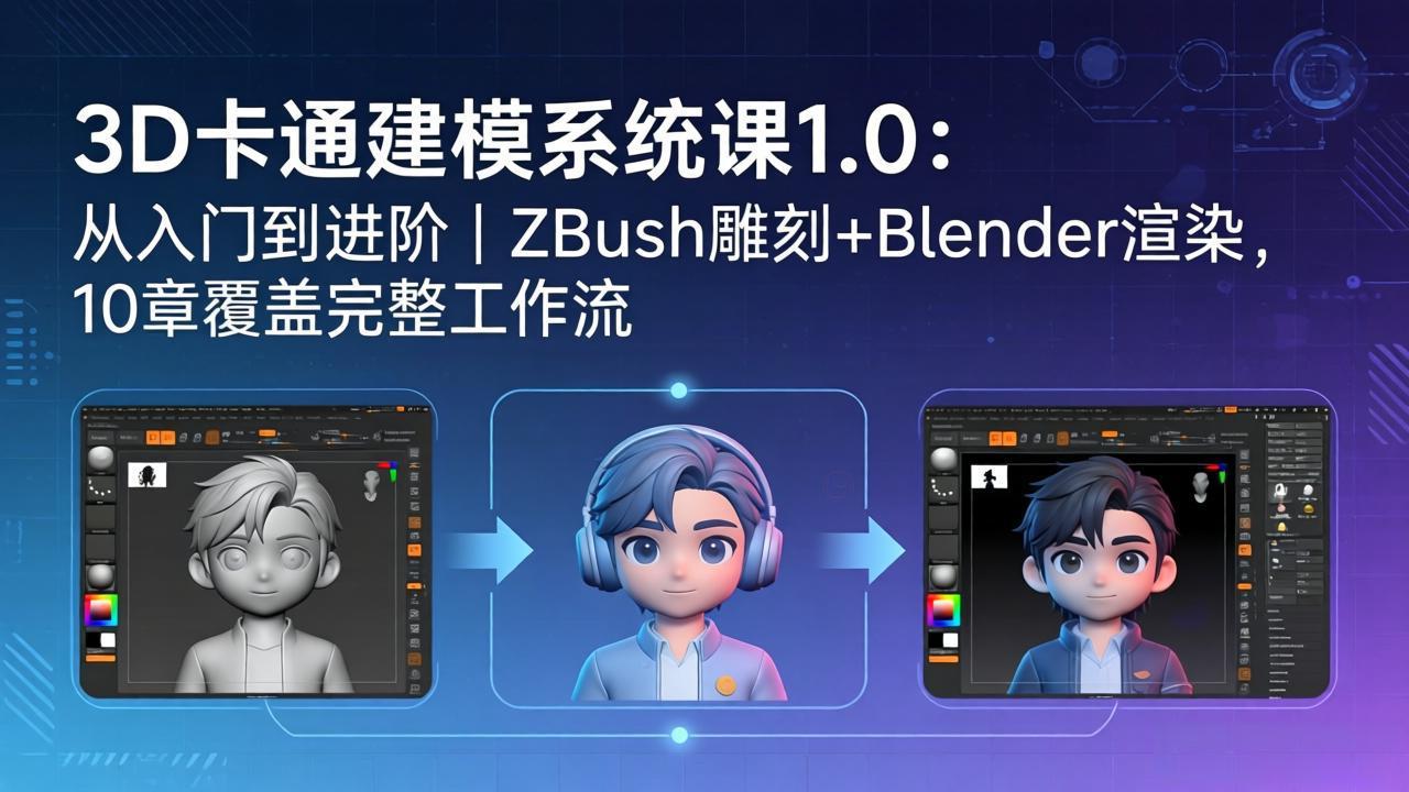 3D卡通建模系统课1.0：从入门到进阶｜ZBrush雕刻+Blender渲染，10章覆盖完整工作流-轻创终点站