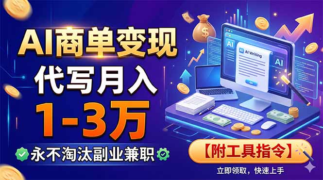 AI商单变现,靠代写月入1-3万,永不淘汰副业兼职【附工具指令】-轻创终点站