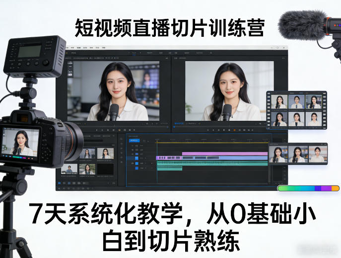短视频直播切片训练营，7天系统化教学，从0基础小白到切片熟练-轻创终点站