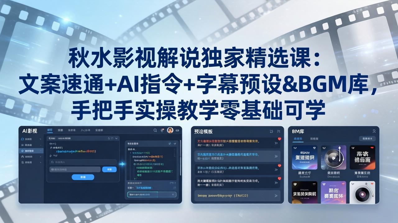 秋水影视解说独家精选课：文案速通+AI指令+字幕预设+BGM库，手把手实操教学零基础可学-轻创终点站