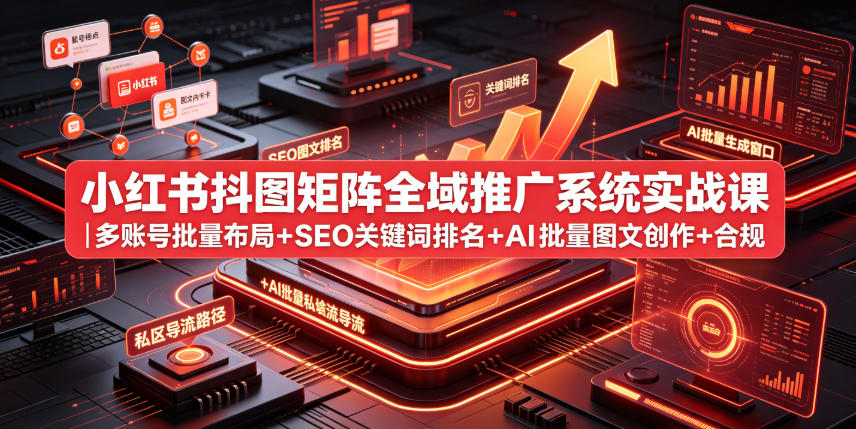 小红书抖图矩阵全域推广系统实战课｜多账号批量布局+SEO关键词排名+AI批量图文创作+合规私域导流完整落地教程-轻创终点站