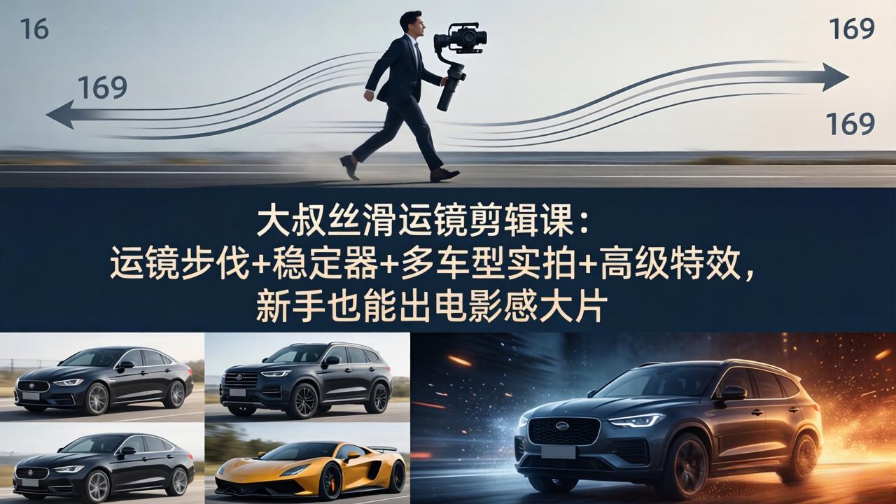 大叔丝滑运镜剪辑课：运镜步伐+稳定器+多车型实拍+高级特效，新手也能出电影感大片-轻创终点站