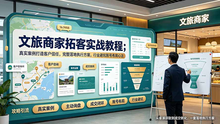 文旅商家拓客实战教程；真实案例打造客户信任，完整落地执行方案，行业避坑账号布局心法-轻创终点站