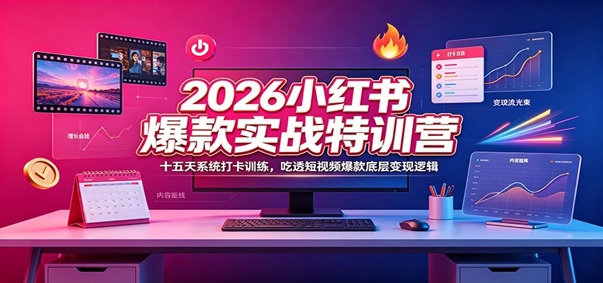 2026小红书爆款实战特训营:十五天系统打卡训练,吃透短视频爆款底层变现逻辑-轻创终点站