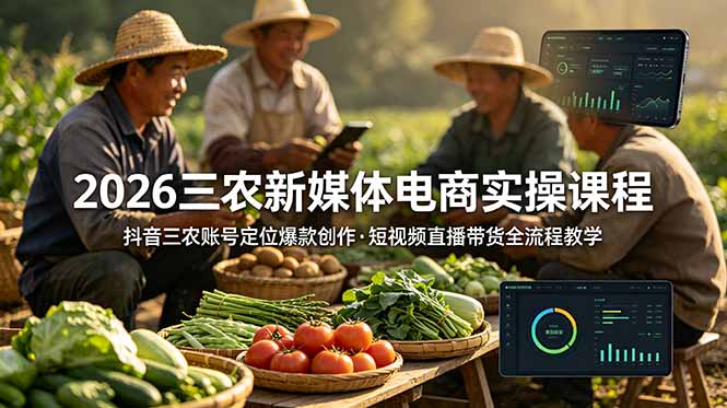 2026三农新媒体电商实操课程:抖音三农账号定位爆款创作,短视频直播带货全流程教学-轻创终点站