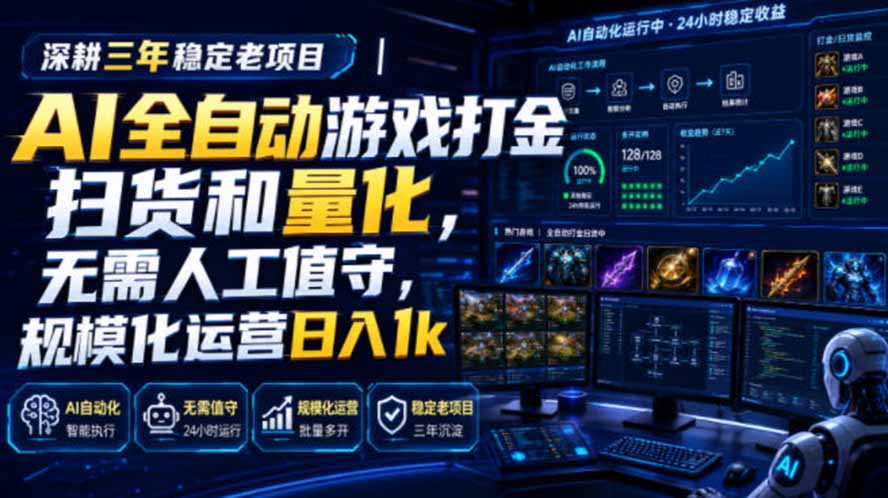 AI全自动游戏打金扫货和量化,规模化运营日入1k,深耕三年稳定老项目!-轻创终点站