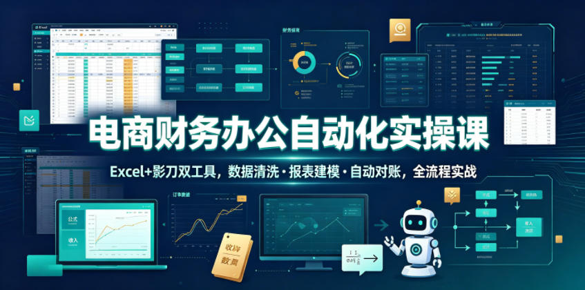 电商财务办公自动化实操课，Excel+影刀双工具，数据清洗・报表建模・自动对账，全流程实战-轻创终点站
