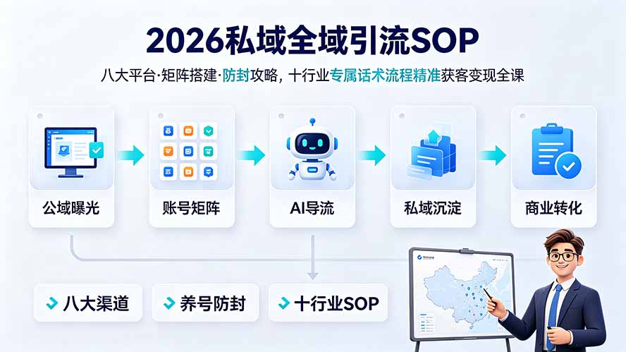 2026私域全域引流SOP｜八大平台·矩阵搭建·防封攻略，十行业专属话术流程精准获客变现全课-轻创终点站