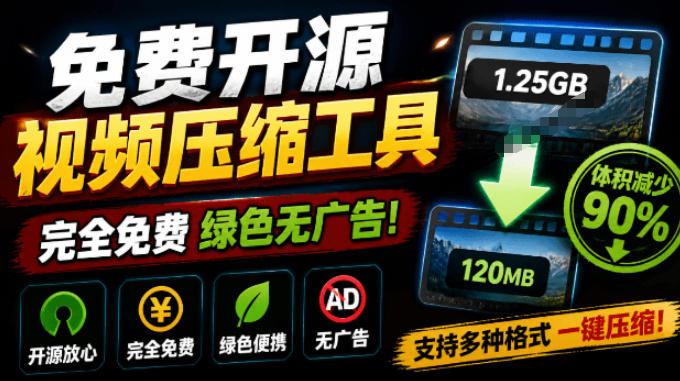Github开源视频压缩瘦身工具,轻松压缩90%,并保持画质清晰,完全免费绿色无广告!VideoSlim-轻创终点站