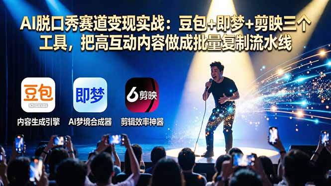 AI脱口秀赛道变现实战：豆包+即梦+剪映三个工具，把高互动内容做成批量复制流水线-轻创终点站