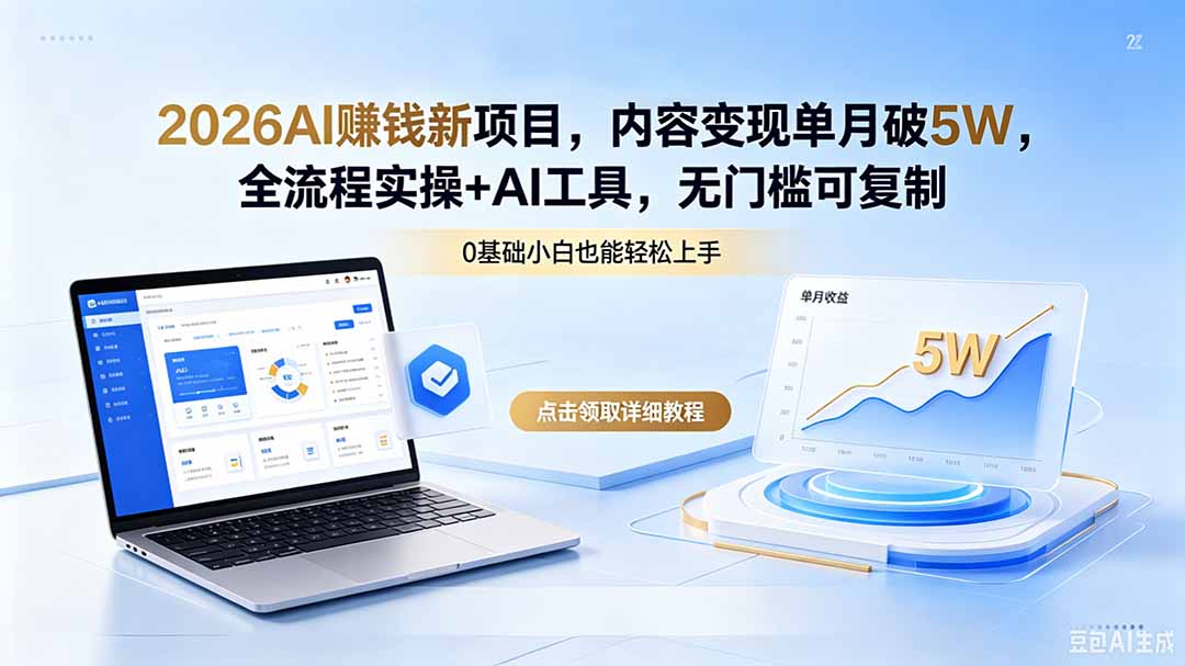 2026AI赚钱新项目，内容变现单月破5W，全流程实操+AI工具，无门槛可复制-轻创终点站
