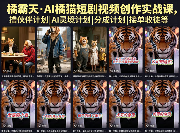 橘霸天·AI橘猫短剧视频创作实战课，撸伙伴计划|AI灵境计划|分成计划|接单收徒等-轻创终点站