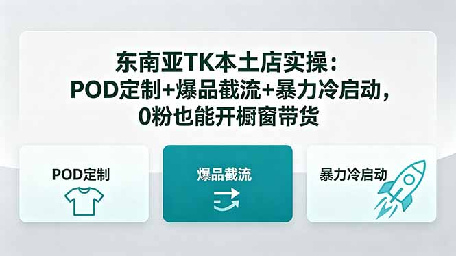 东南亚TK本土店实操-5月更新：POD定制+爆品截流+暴力冷启动，0粉也能开橱窗带货-轻创终点站