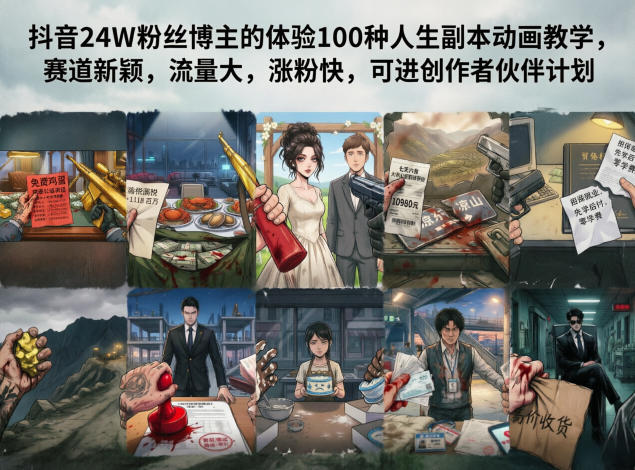 抖音24W粉丝博主的体验100种人生副本动画教学，赛道新颖，流量大，涨粉快，可进创作者伙伴计划-轻创终点站