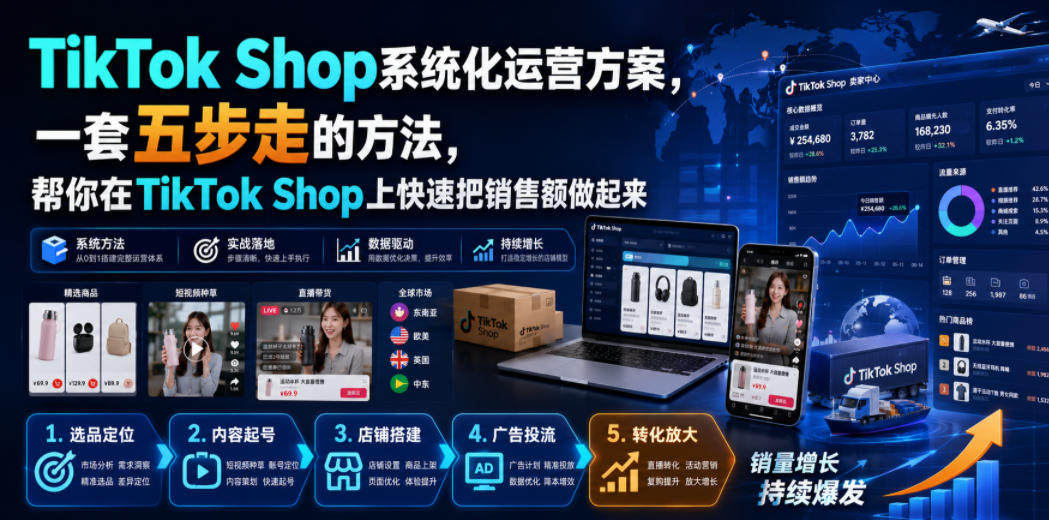 TikTok Shop系统化运营方案,一套五步走的方法,帮你在TikTok Shop上快速把销售额做起来【原创双语字幕】-轻创终点站