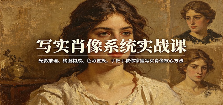 写实肖像系统实战课：光影推理、构图构成、色彩置换，手把手教你掌握写实肖像核心方法-轻创终点站