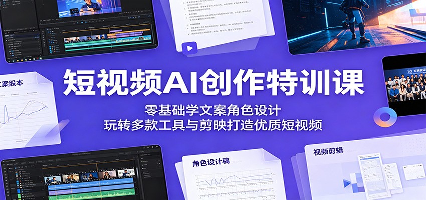 短视频AI创作特训课：零基础学文案角色设计，玩转多款工具与剪映打造优质短视频-轻创终点站