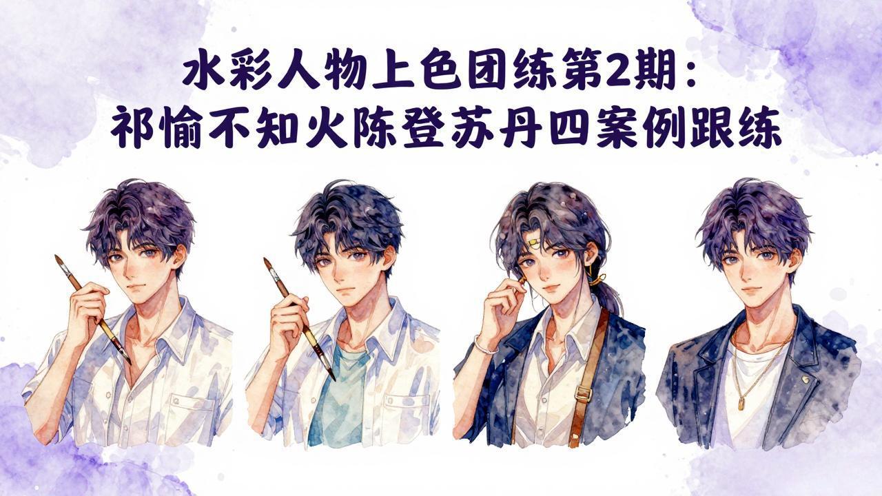 水彩人物上色团练第2期:祁煜不知火陈登苏丹四案例跟练,手把手提升绘画能力-轻创终点站