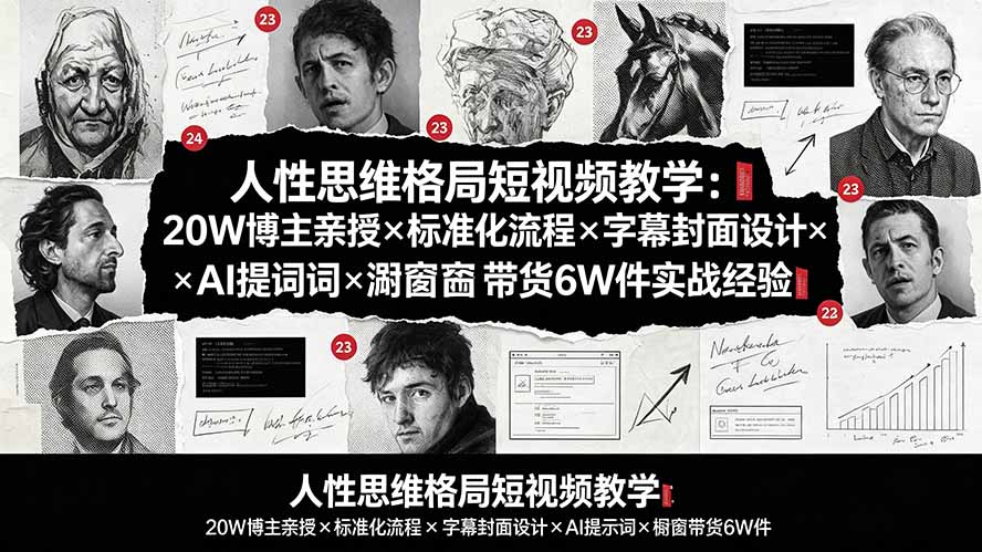 人性思维格局短视频教学：20W博主亲授×标准化流程×字幕封面设计×AI提示词×橱窗带货6W件实战经验-轻创终点站